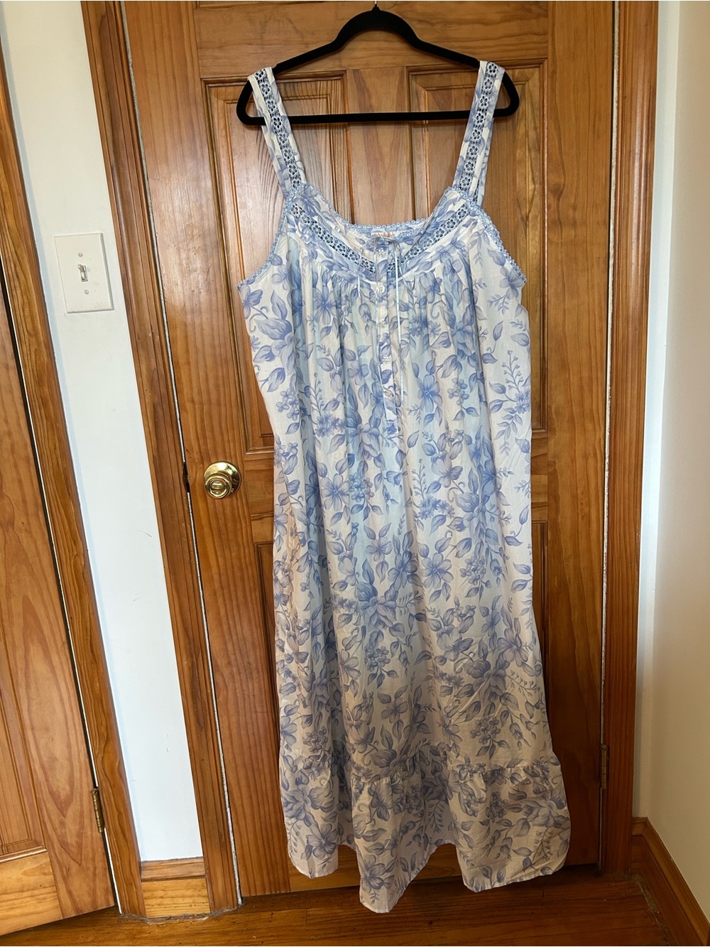 Roaman's Vintage Light Blue Floral Cotton Nightgown with Lacy Straps